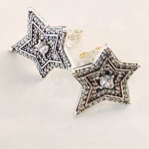Pandora Sterling Silver Asymmetrical Star Studs
